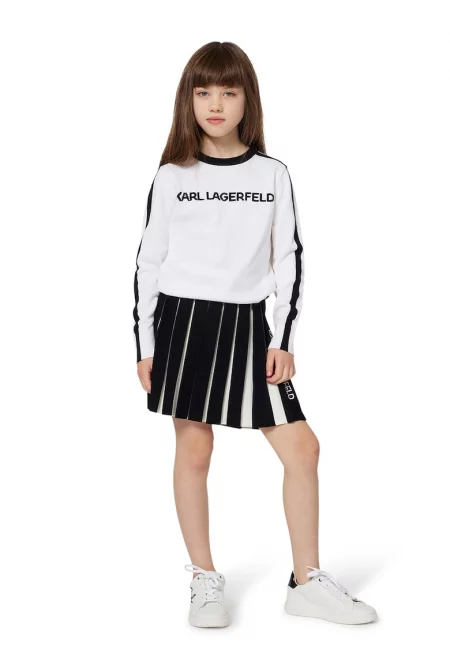 Разкроена пола с лого - Бял/Черен