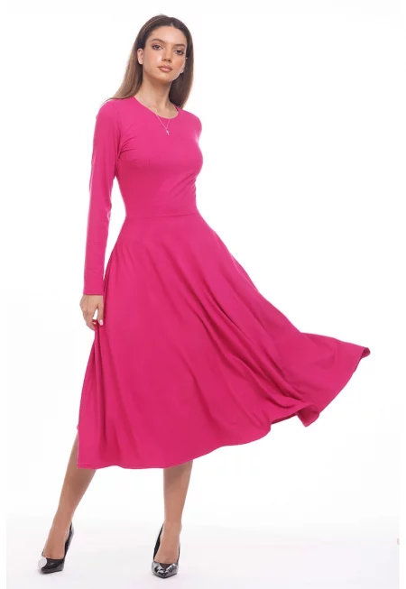 Разкроена рокля с джобове - Фуксия