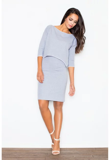 Рокля  елегантна - сива - памук