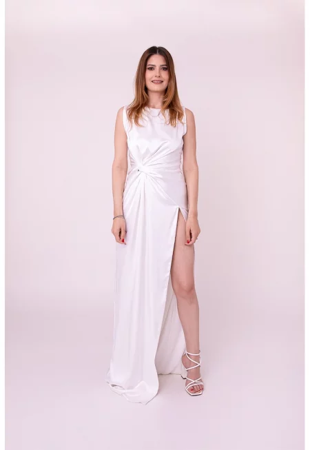 Рокля Forever Mine със странична цепка - Бял
