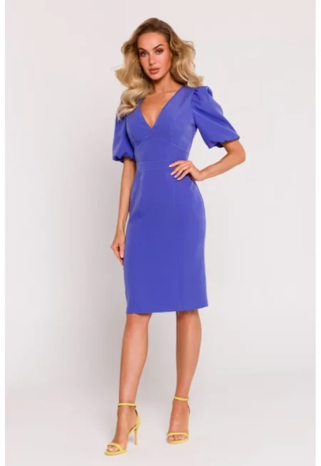 Рокля  изразено деколте и талия - син