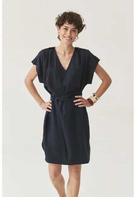 Рокля от лиосел с къси ръкави - Ултрамарин синьо