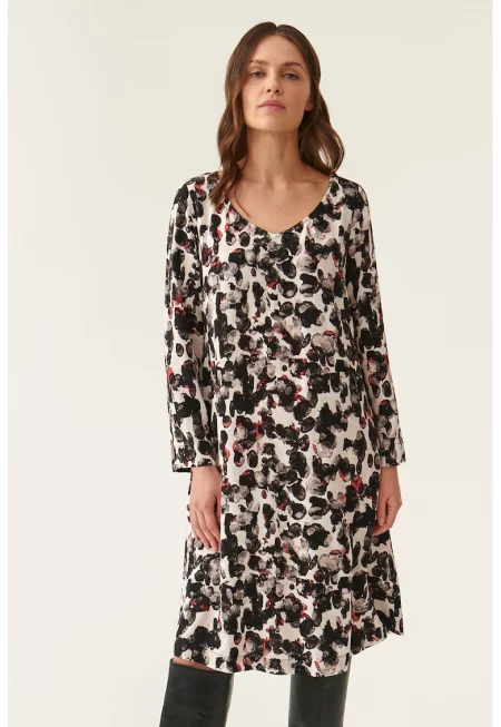 Рокля с абстрактна шарка - Бял/Черен