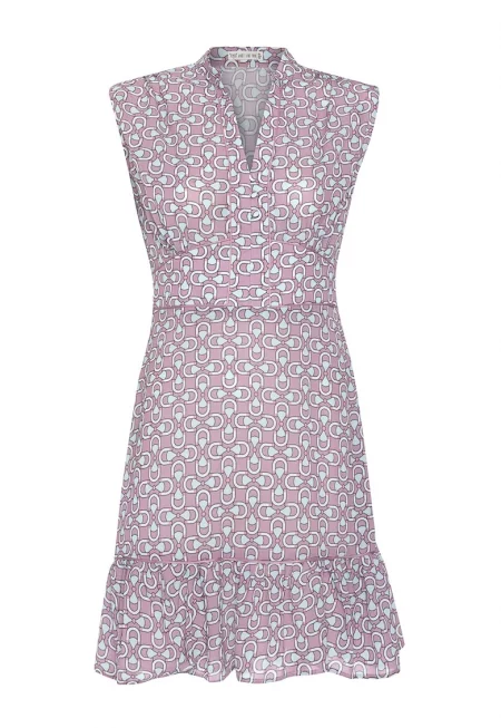 Рокля с фигурален принт - Розова сьомга/Ледено синьо