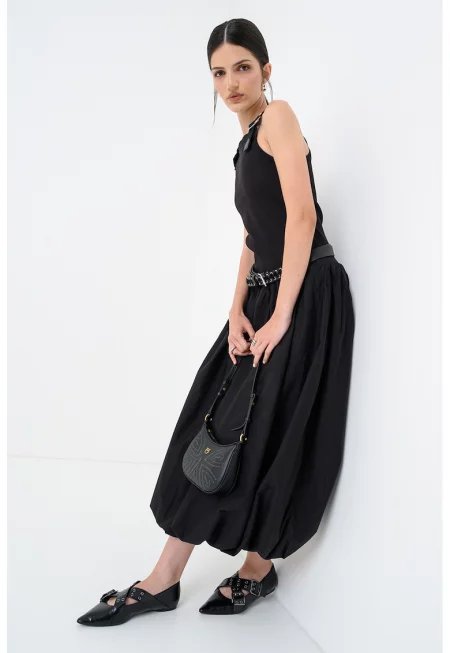 Рокля с памук и джобове встрани - Черен