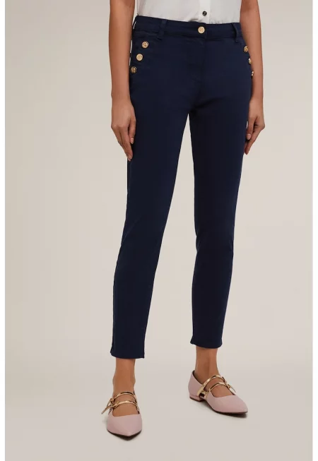 Скъсен панталон с джобове с копчета - Индигово синьо