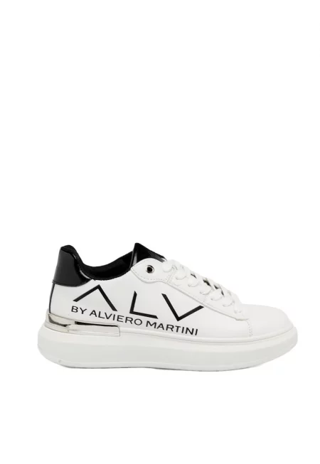 Скосени маратонки Eolara от еко кожа с лого - Бял/Черен