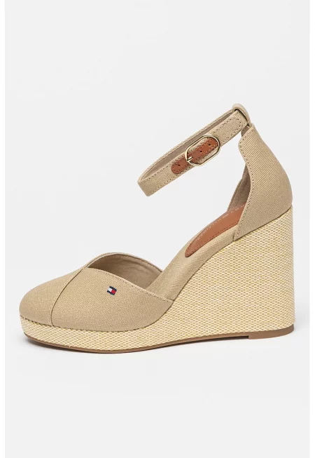 Скосени сандали с лого - Сиво-кафяв