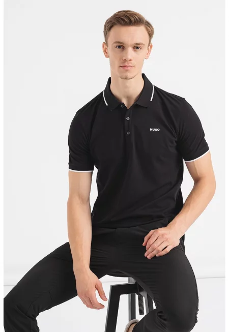 Слим тениска Dinoso с яка - Избеляло черно