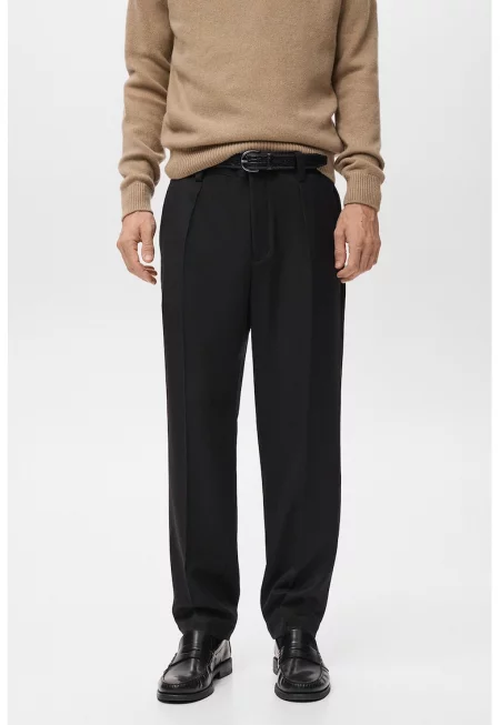 Стандартен официален панталон с вълна и джобове - Черен