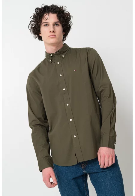 Стандартна риза от памук - Тъмно каки