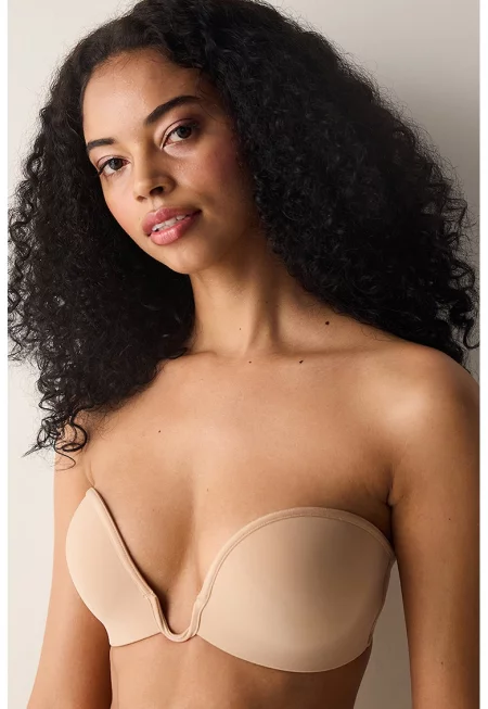 Сутиен без презрамки с дълбоко деколте - Бежов