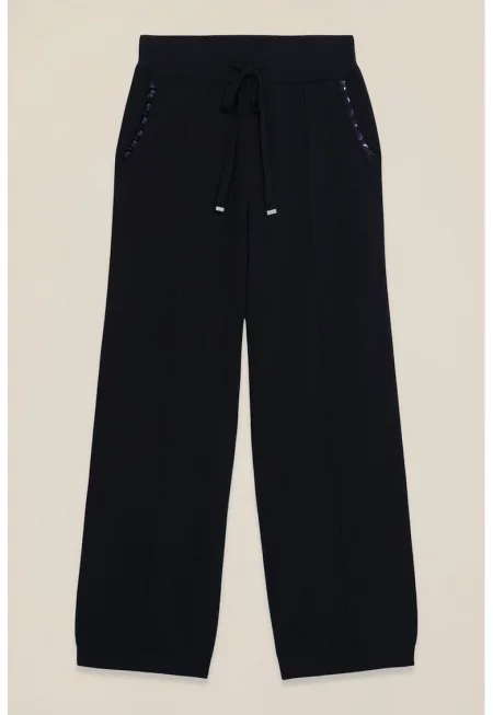 Свободен панталон с връзка и ръб - Ултрамарин синьо