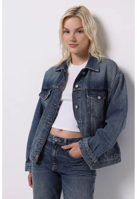 Свободно яке от деним - Тъмносин