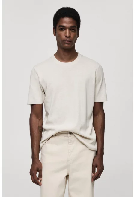 Тениска Lino с памук с овално деколте