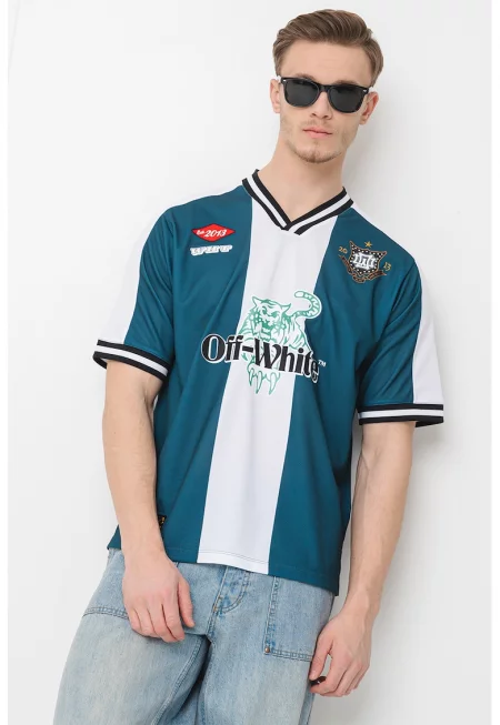 Тениска с дизайн с цветен блок - Бял/Зелен