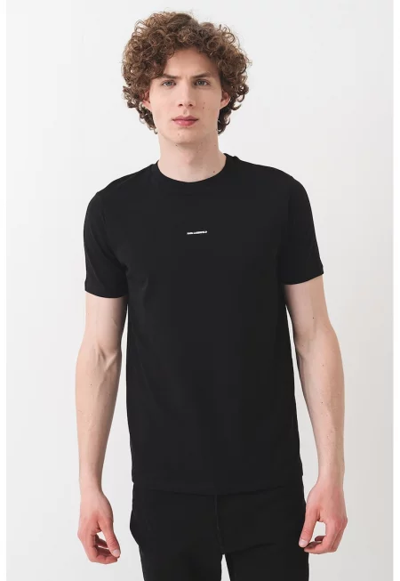 Тениска с овално деколте и лого - Черен