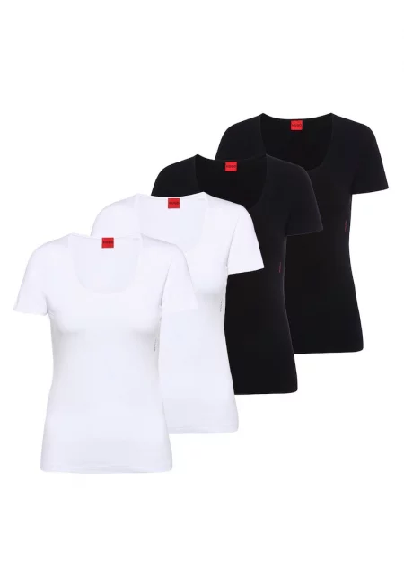 Тениска с памук - 4 броя - Бял/Черен