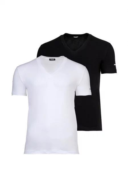 Тениска с шпиц - 2 броя - Бял/Черен