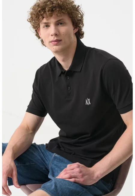 Тениска с яка и лого - Черен