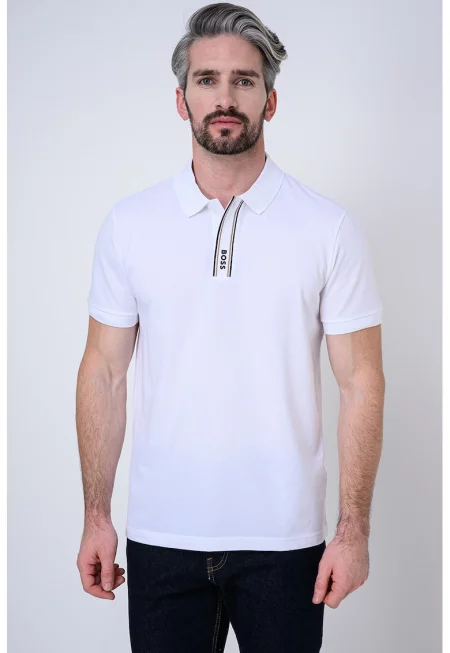 Тениска с яка и лого - Кафяв/Избеляло черно/Мръснобял