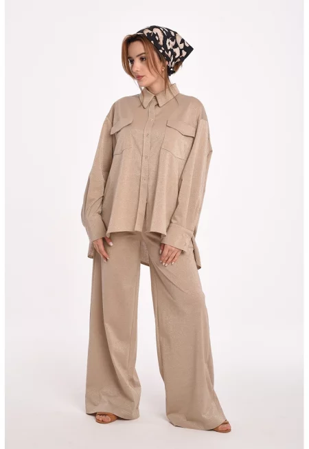 Уголемена риза с джобове - Бежов