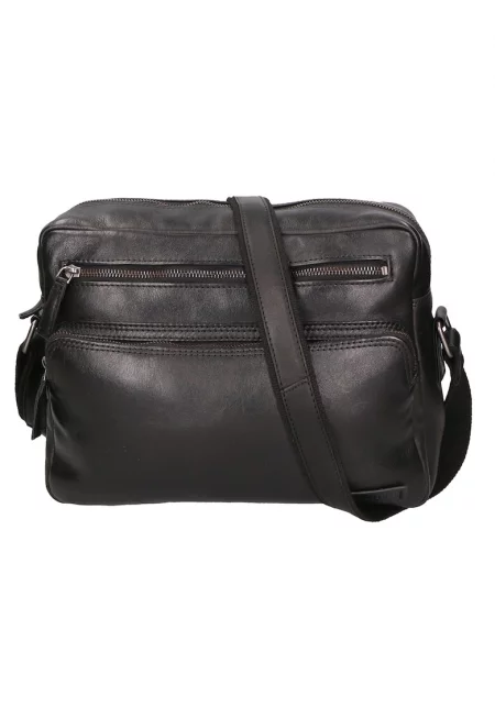 Унисекс кожена чанта с джобове - Черен