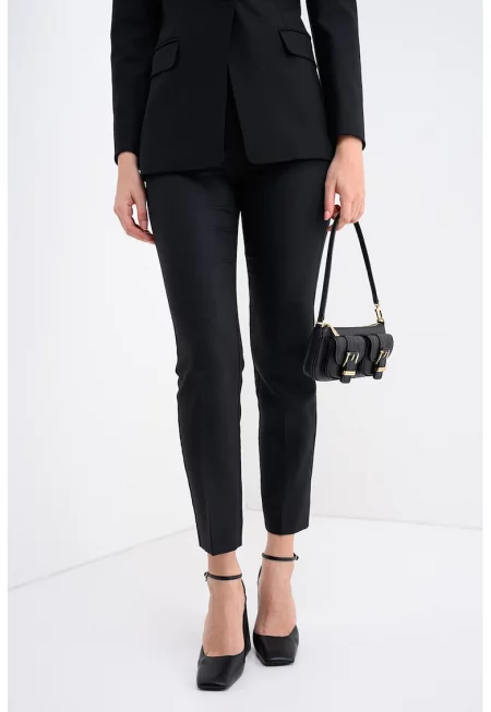 Вълнен слим панталон карго - Черен