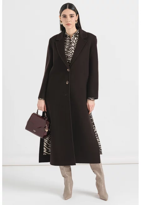 Вълнено палто Andina с цепки встрани - Тъмнокафяв