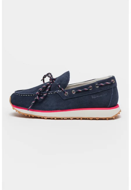 Велурени мокасини с дантела - Тъмносин