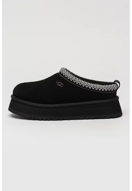 Велурено сабо Tazz с равна платформа - Черен/Бял