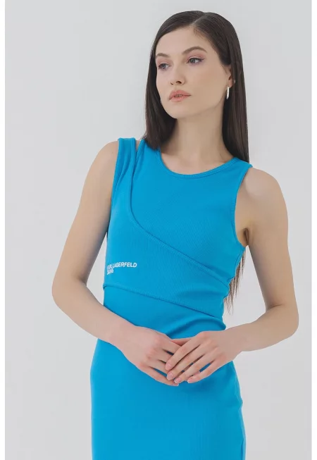 Вталена къса рокля с лого - Кралско Синьо