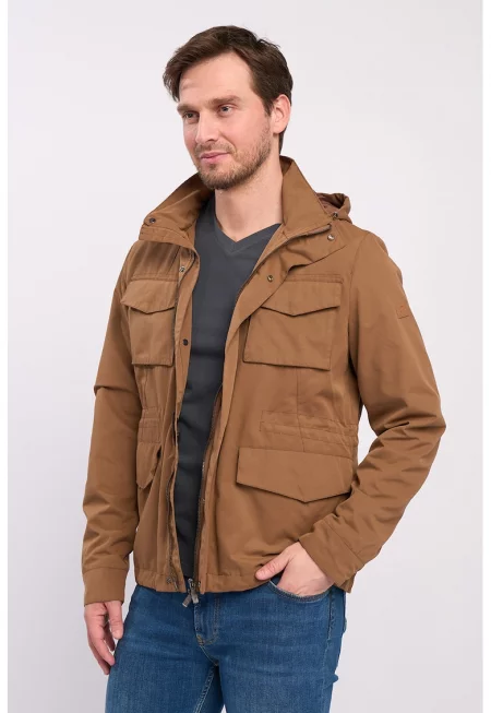 Яке с качулка и джобове с капаче - Канелено кафяво