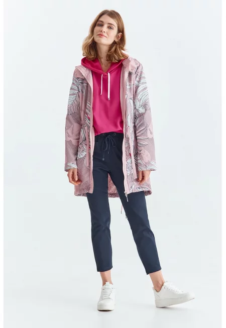 Яке с тропическа щампа о качулка - Бял/Розово