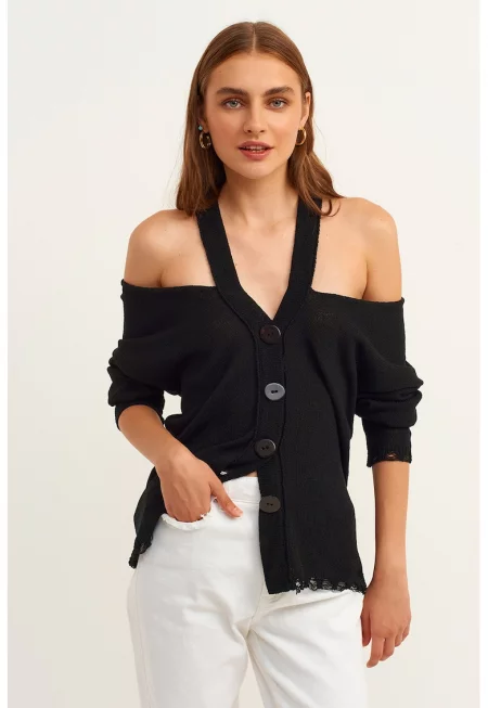 Жилетка с голи рамене - Черен -