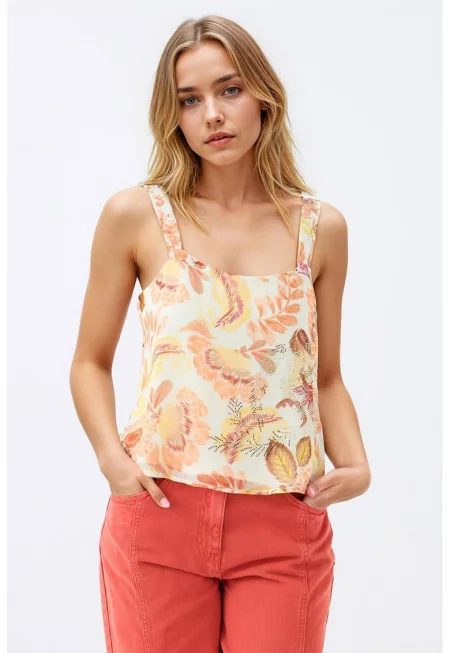 Блуза с квадратно деколте и флорален десен - Кафяв/Бежов