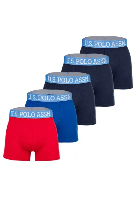 Боксерки с еластична талия с лого - 5 чифта - Червен/Син