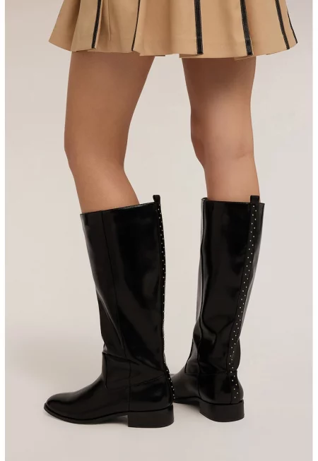 Ботуши до коляното с метални нитове - Черен