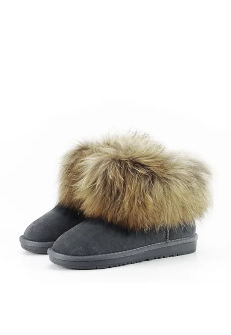 Ботуши от естествена сива кожа с пухче 3108 113 11981