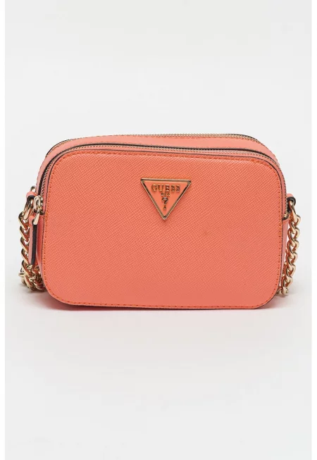 Чанта Noelle от еко кожа с релеф Сафиано - Розова сьомга