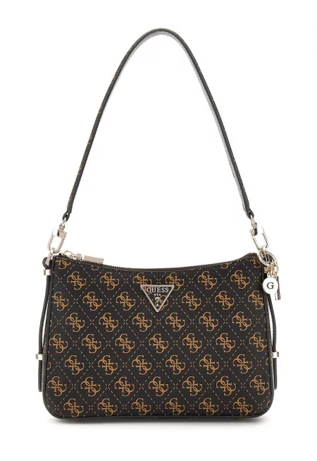 Чанта за рамо Carly от еко кожа с лого - Черен/Кафяв