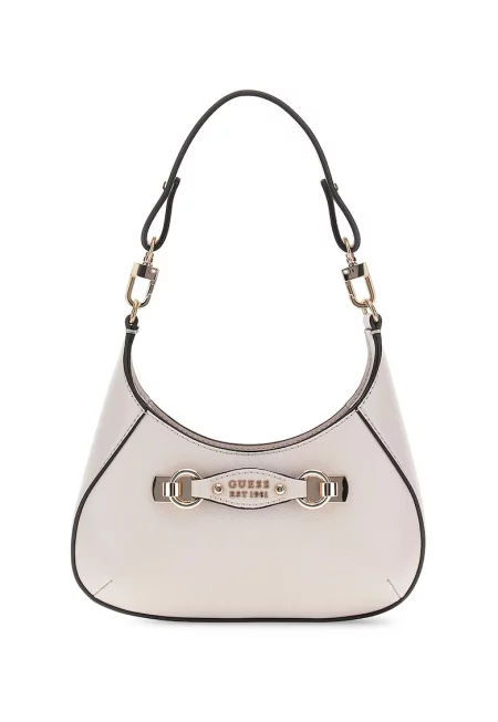 Чанта за рамо от еко кожа и метално лого - Светло кафяво