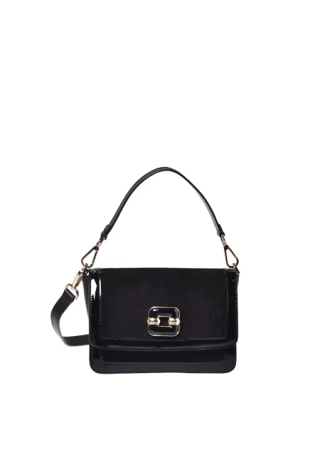Чанта за рамо от кожа с отделяща се презрамка - Черен