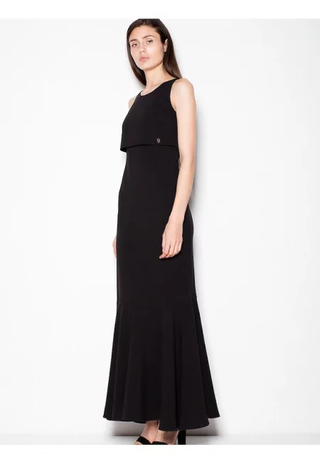 Дълга рокля  черна - еластан - полиестер - вискоза