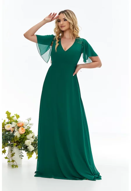 Дълга рокля с шпиц и бродерия на гърба - Персийско зелено