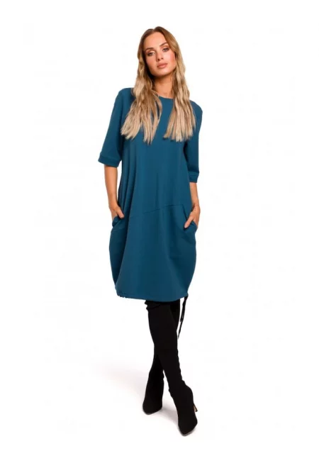 Дамска рокля - С ръкав - Памук - Еластан - Military green