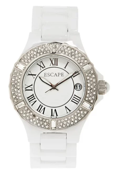 Дамски часовник  36 мм - керамичен - бял - водоустойчив 5 ATM