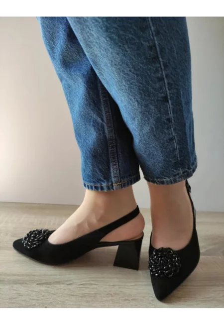 Дамски сандали  360013B 01-I - Елегантни - Черни велур - Черно - Черен