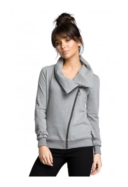 Дамски суичър - Памук/Еластан - Сив