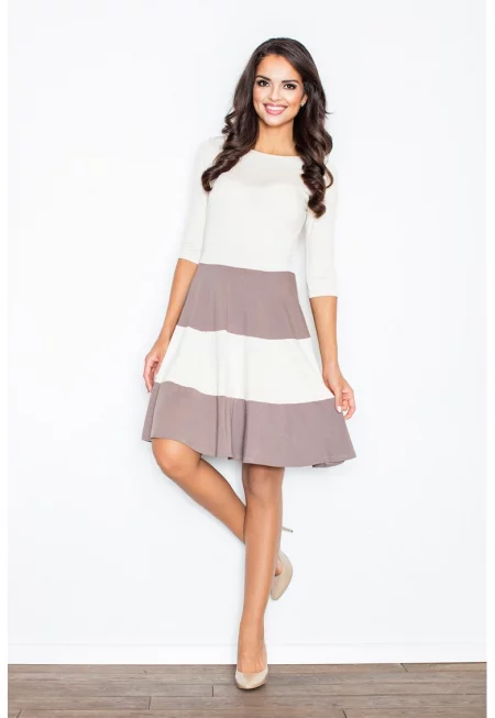 Ежедневна миди рокля  M279 - разкроена - 3/4 ръкави - кафява - 95% вискоза -